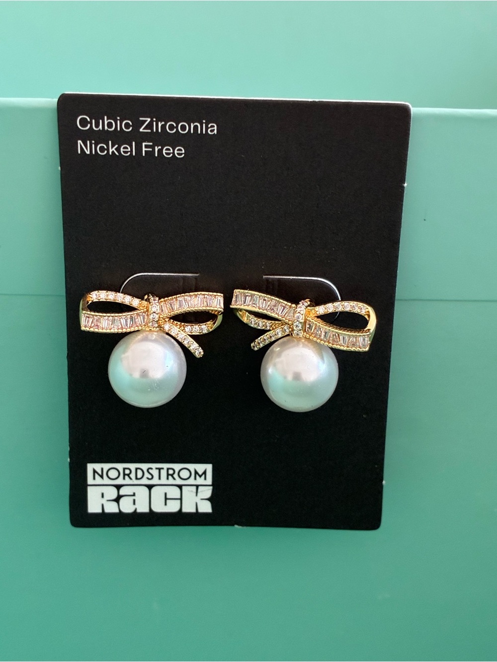 Nordstrom Gold Bow Earrings with White Pearl Drops